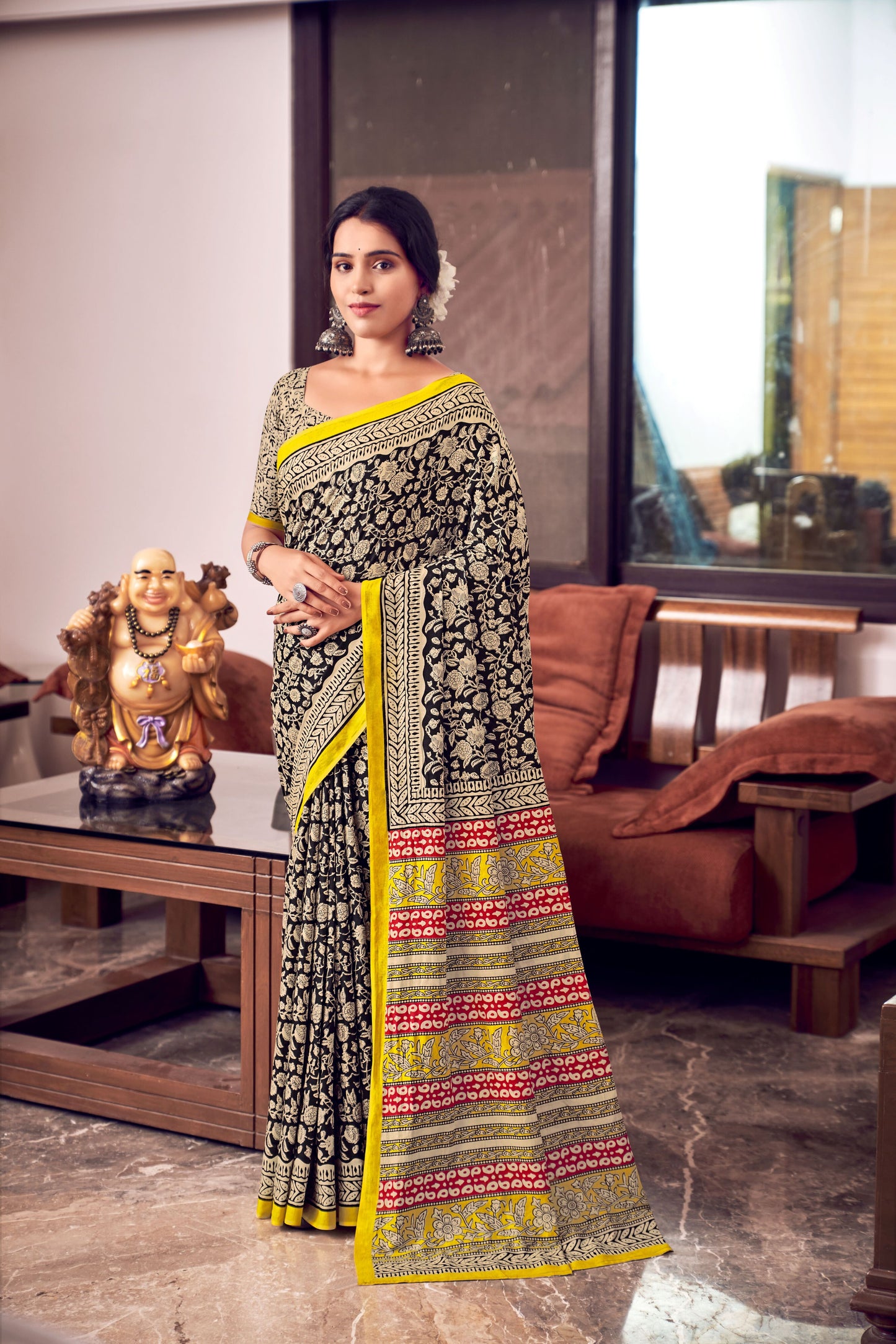 Handicraft Ladies Ikat Pure soft Cotton Sari With Blouse Piece LKH