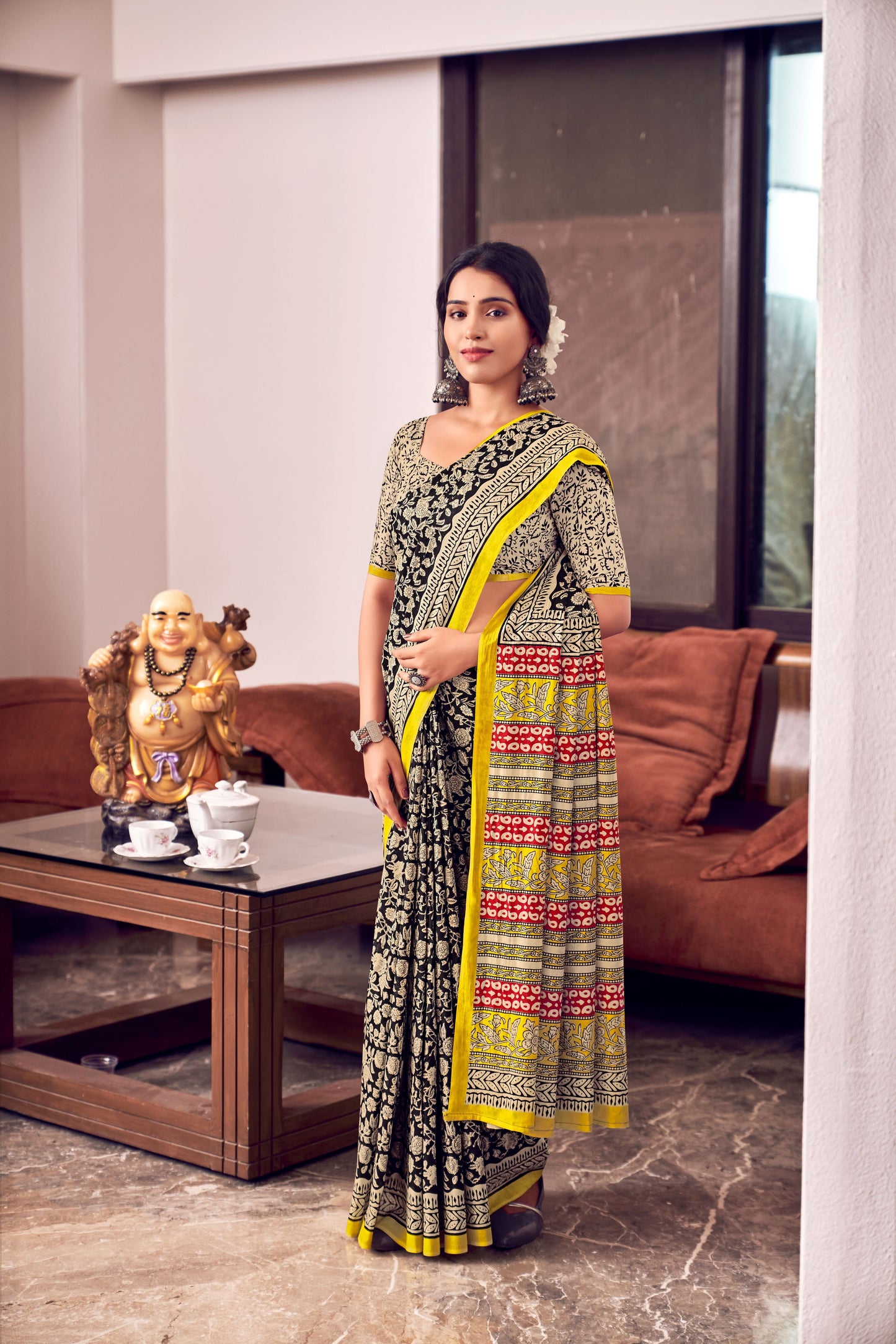 Handicraft Ladies Ikat Pure soft Cotton Sari With Blouse Piece LKH