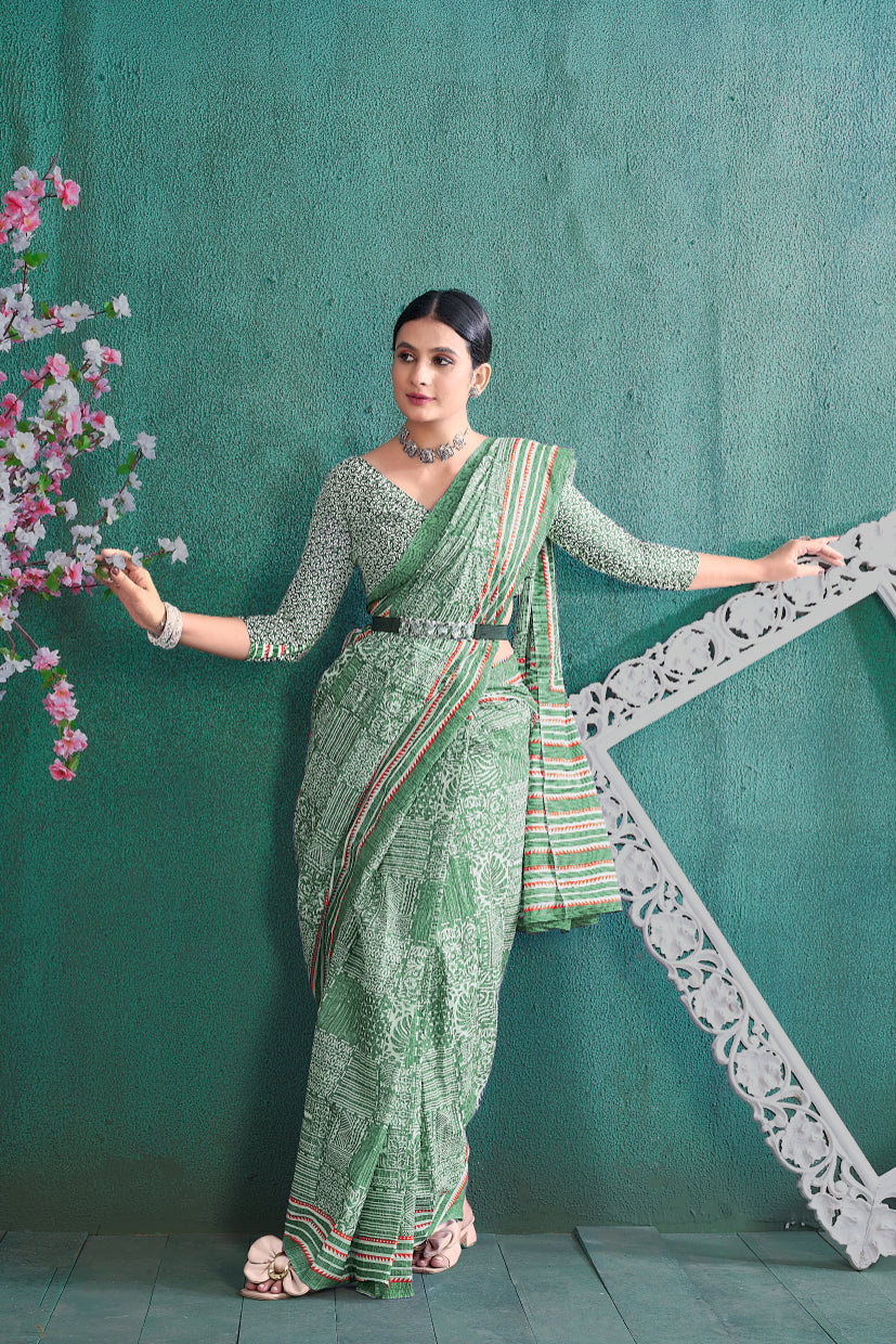 Handicraft Women's Ikat Pure soft Cotton Saree With Blouse Piece