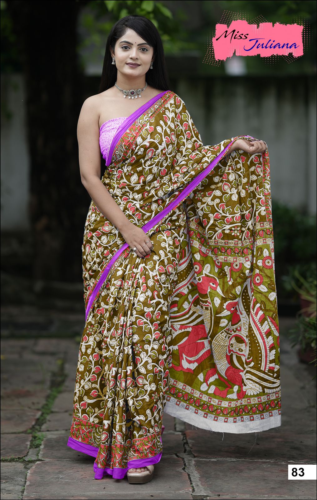 Handicraft Ladies Ikat Print Pure soft Cotton Sari With Blouse Piece