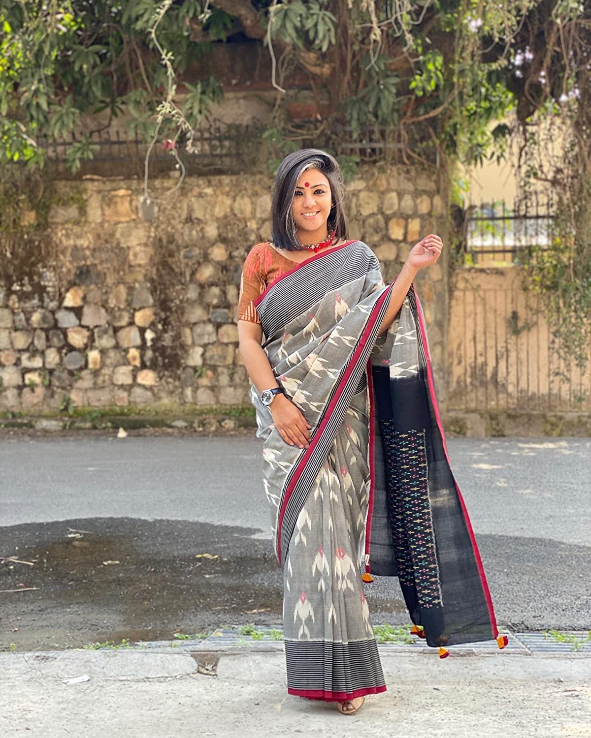 Handicraft Ladies Hand Block Print Pure soft Cotton Sari With Blouse Piece