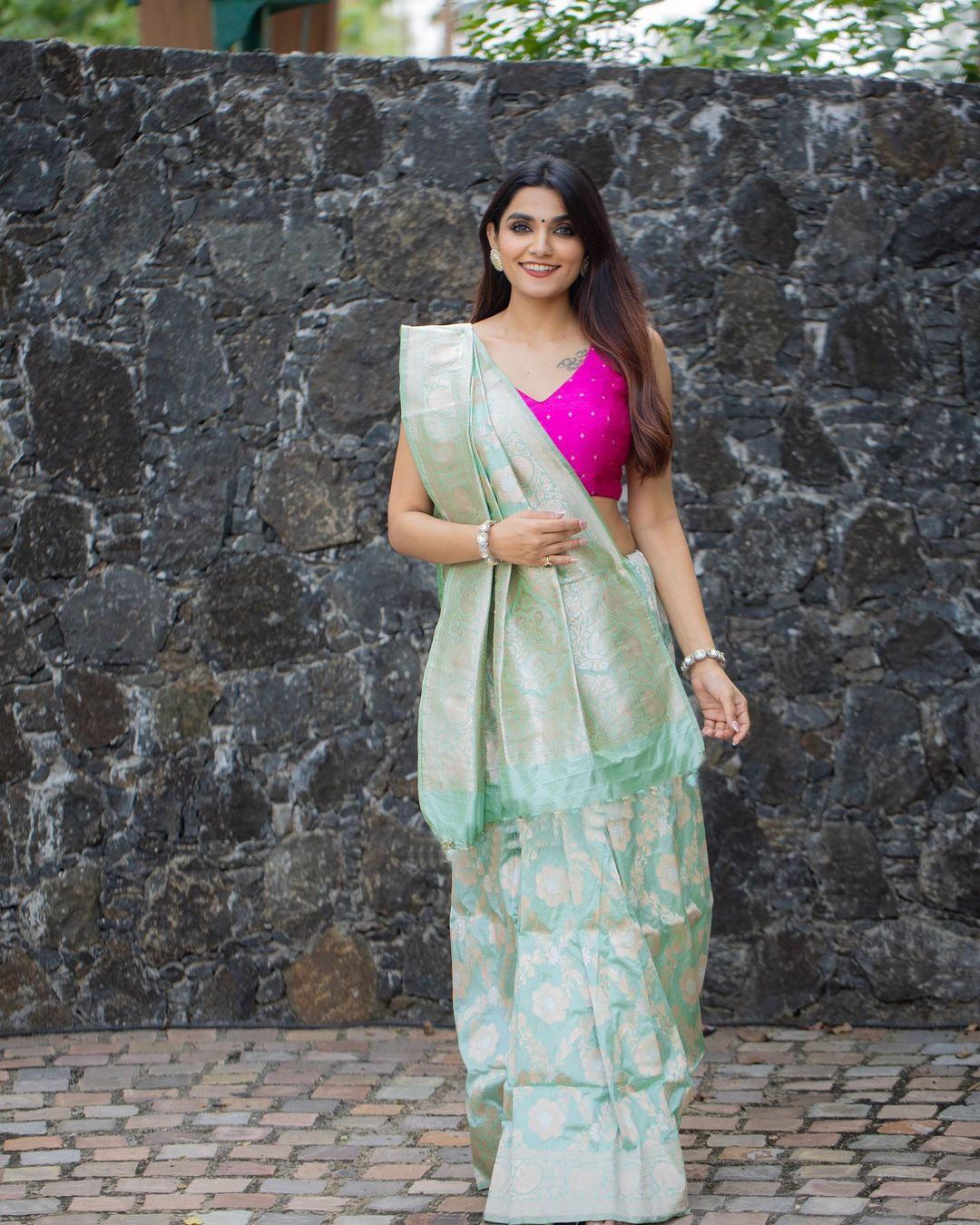 Women's Banarasi Soft Silk Zari Woven Sari With Blouse piece Blue