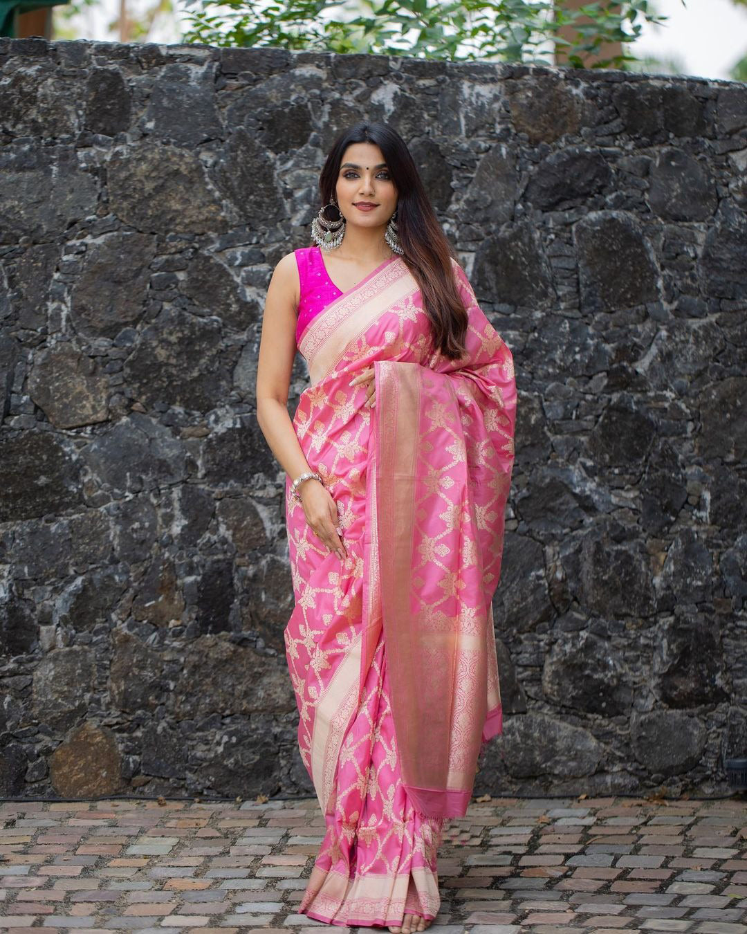 Women's Banarasi Soft Silk Pure Zari Woven Sari With Blouse piece Blue