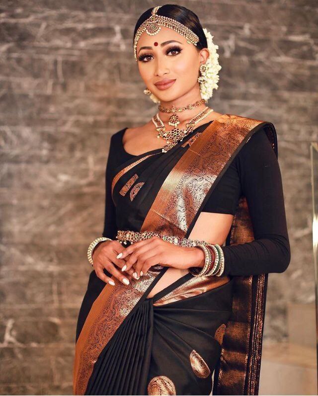 BLACK Banarasi copper zari woven SOFT LICHI SILK SAREE
