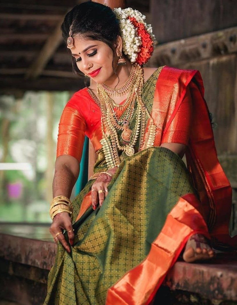 GREENBanarasi zari woven SOFT LICHI SILK SAREESAREE