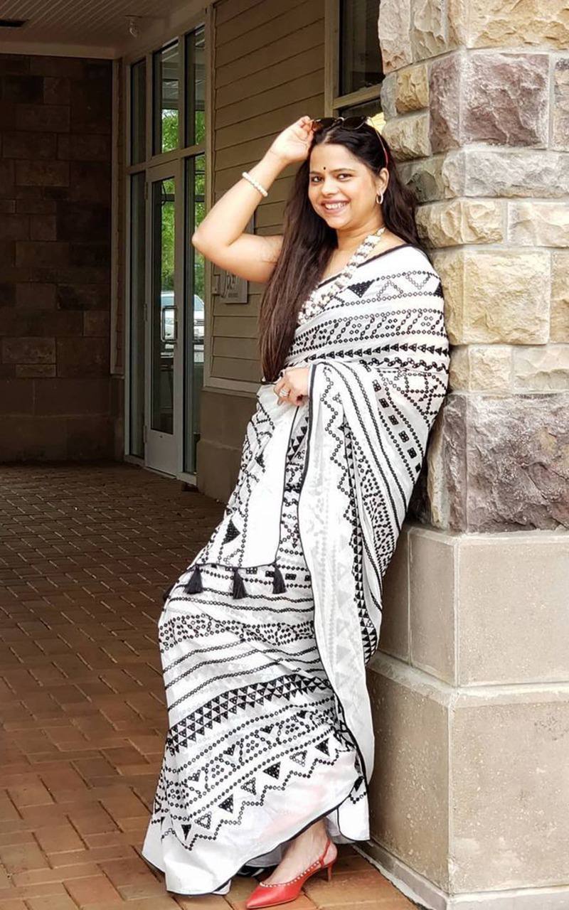 WHITE PURE SOFT COTTON PRINTED SAREE