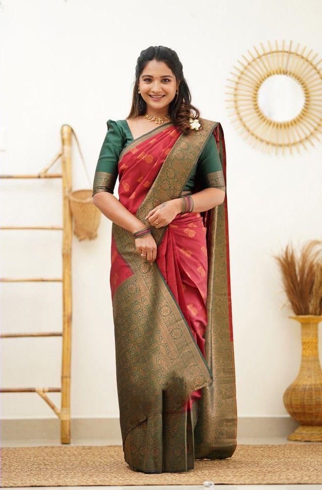 RED Banarasi zari woven Silk Saree