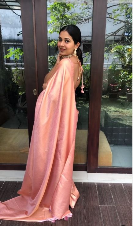 PEACH Banarasi zari woven SILK SAREE