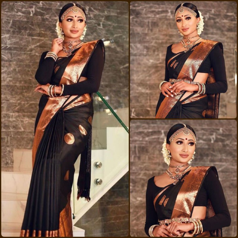 BLACK Banarasi copper zari woven SOFT LICHI SILK SAREE