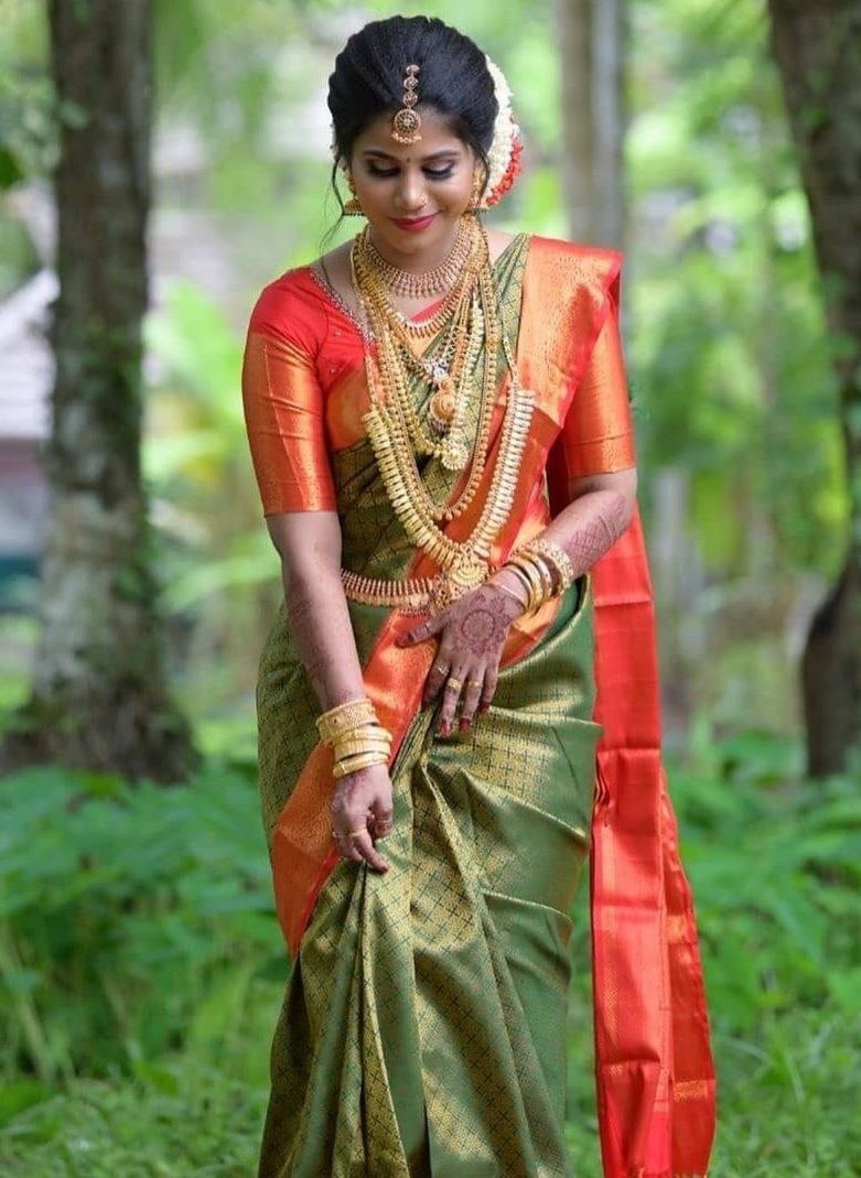 GREENBanarasi zari woven SOFT LICHI SILK SAREESAREE