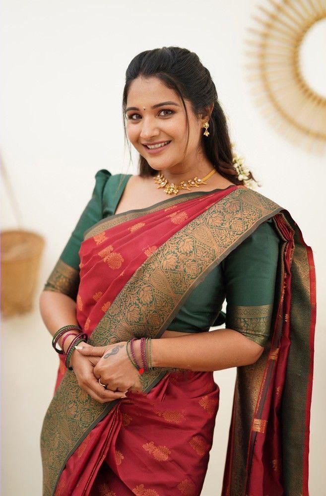 RED Banarasi zari woven Silk Saree