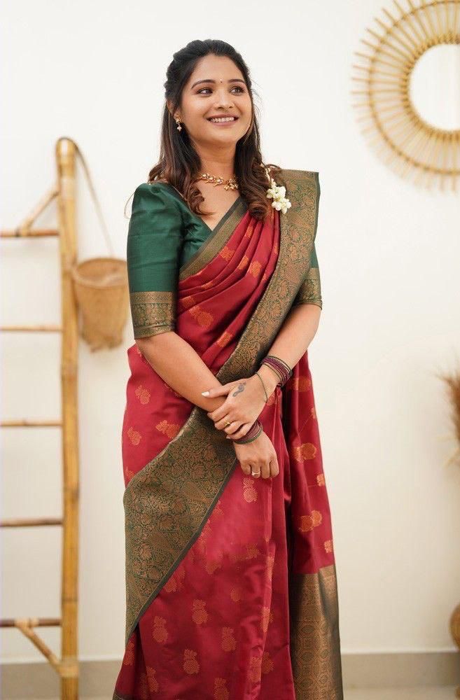RED Banarasi zari woven Silk Saree