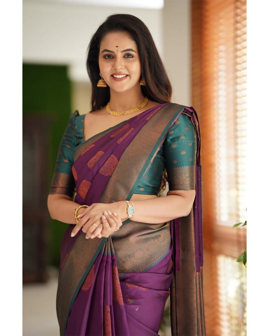 WINE Banarasi zari woven Silk Saree