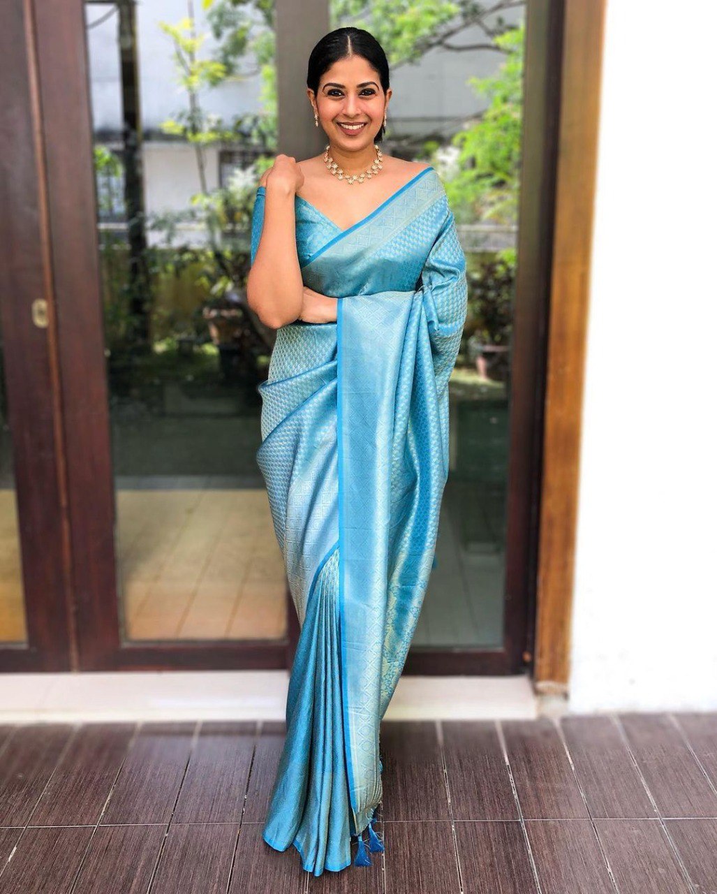 Banarasi zari woven Sky BLUE SOFT SILK SAREE