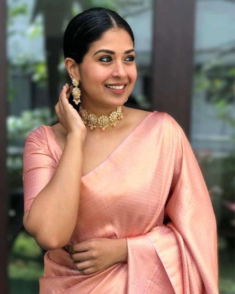 PEACH Banarasi zari woven SILK SAREE
