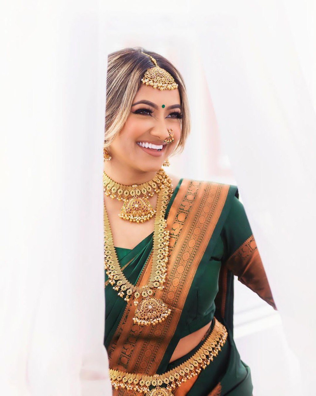 Banarasi coppar zari woven silk GREEN SAREE