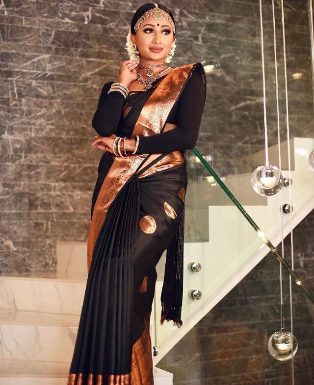 BLACK Banarasi copper zari woven SOFT LICHI SILK SAREE
