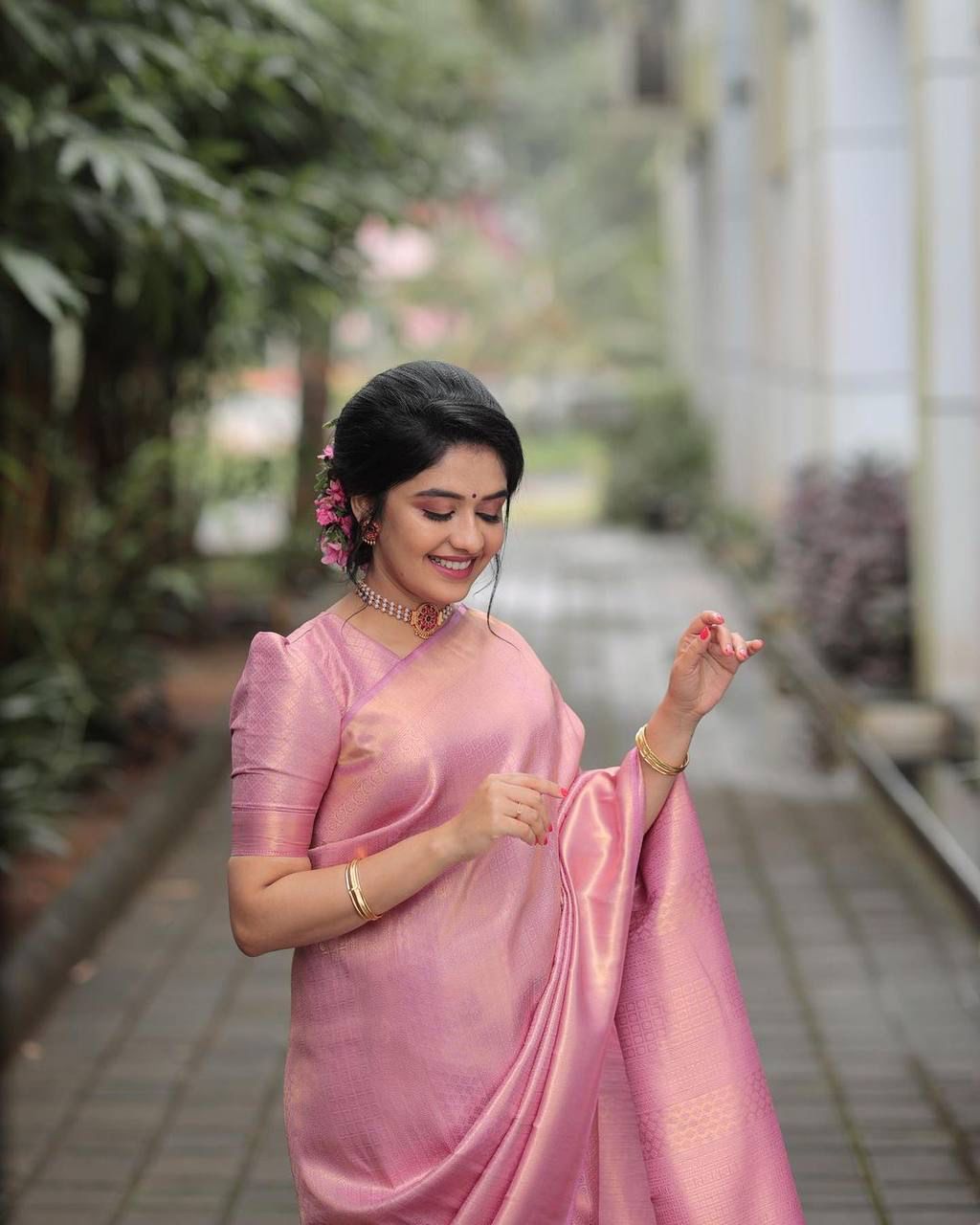 PINK Banarasi zari woven SOFT LICHI SILK SAREE