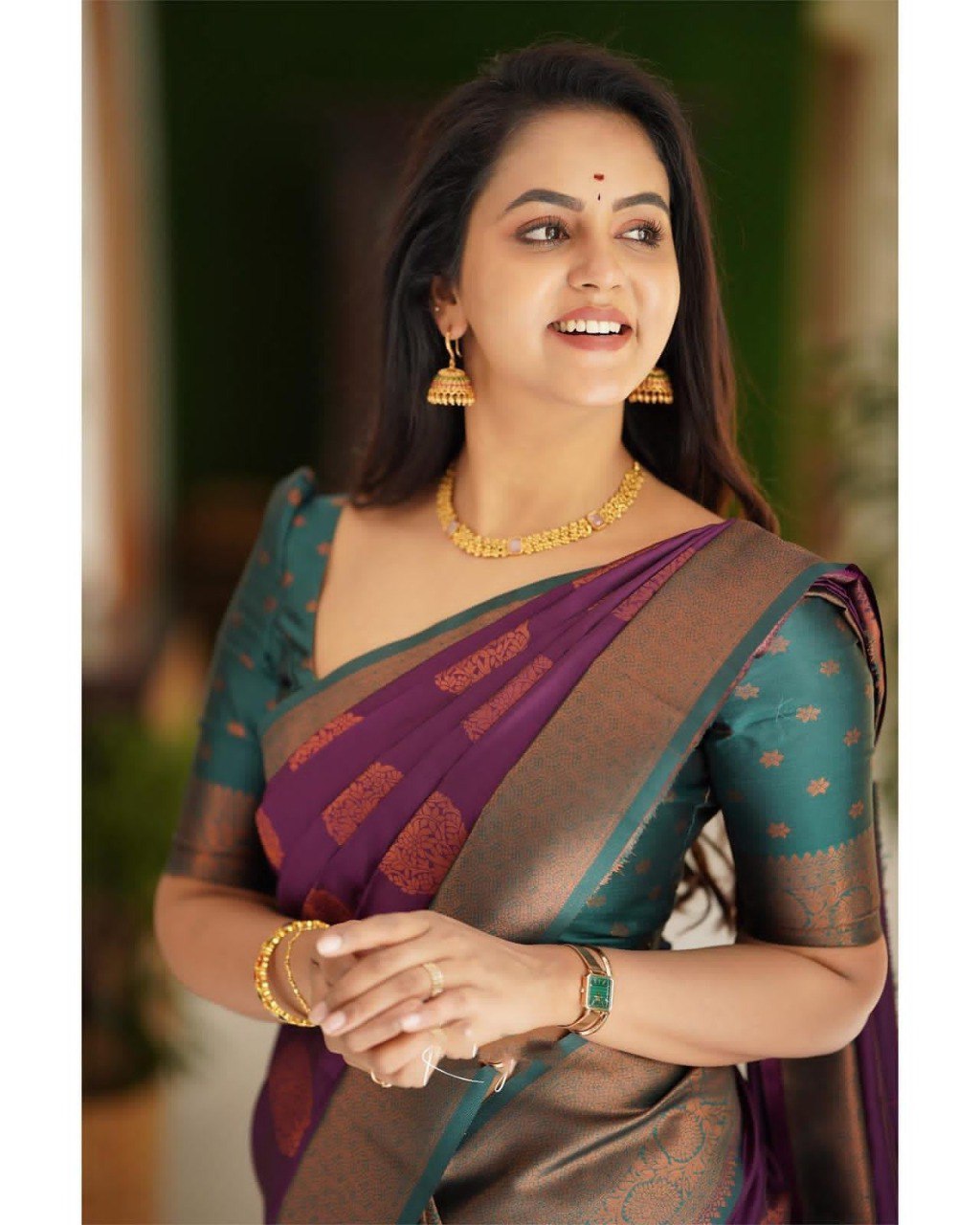 WINE Banarasi zari woven Silk Saree