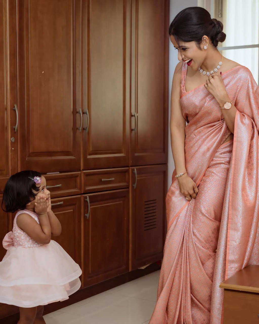 PEACH Banarasi zari woven SILK SAREE