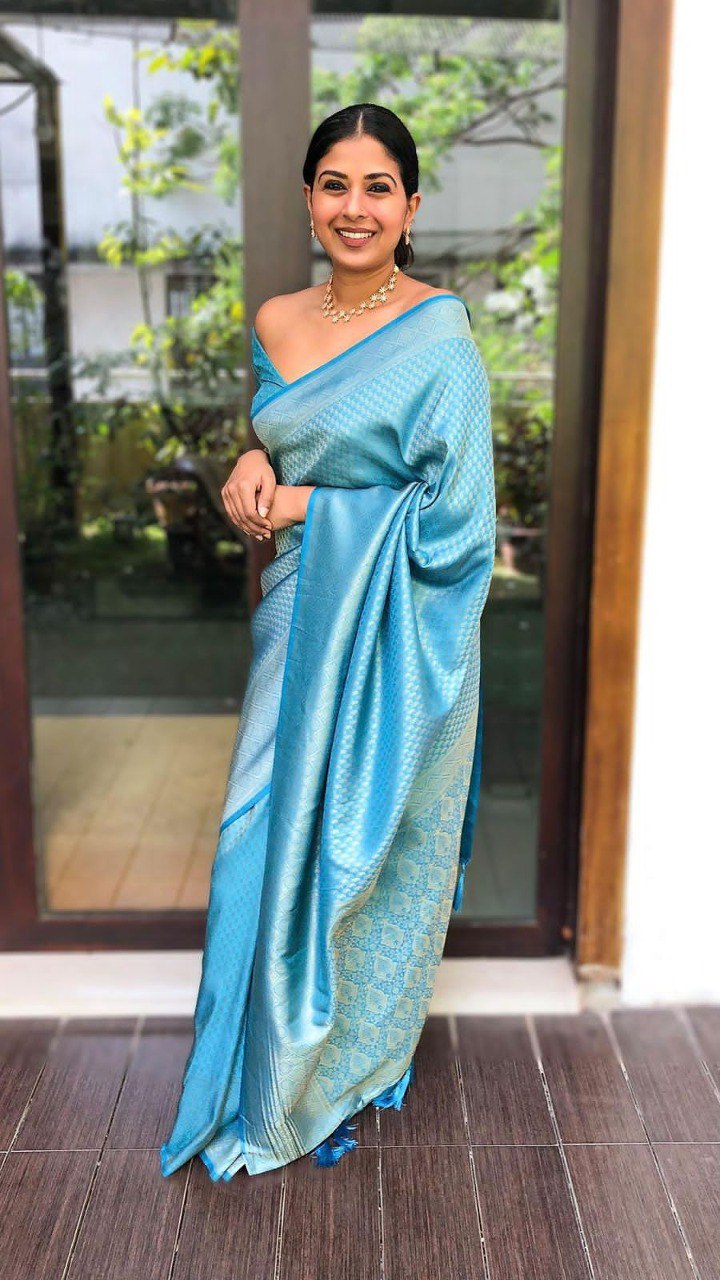 Banarasi zari woven Sky BLUE SOFT SILK SAREE