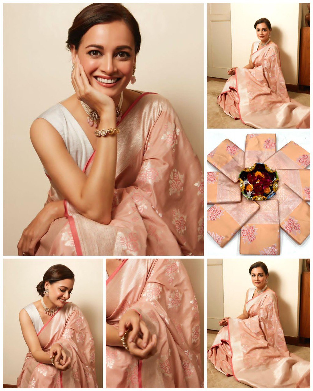 PEACH WHITE SAREE