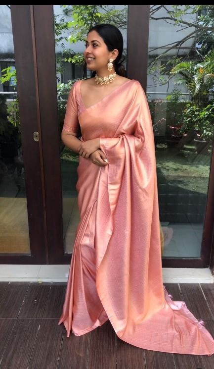 PEACH Banarasi zari woven SILK SAREE