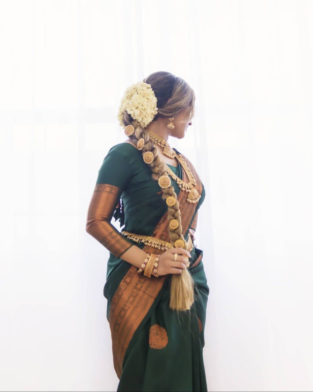 Banarasi coppar zari woven silk GREEN SAREE