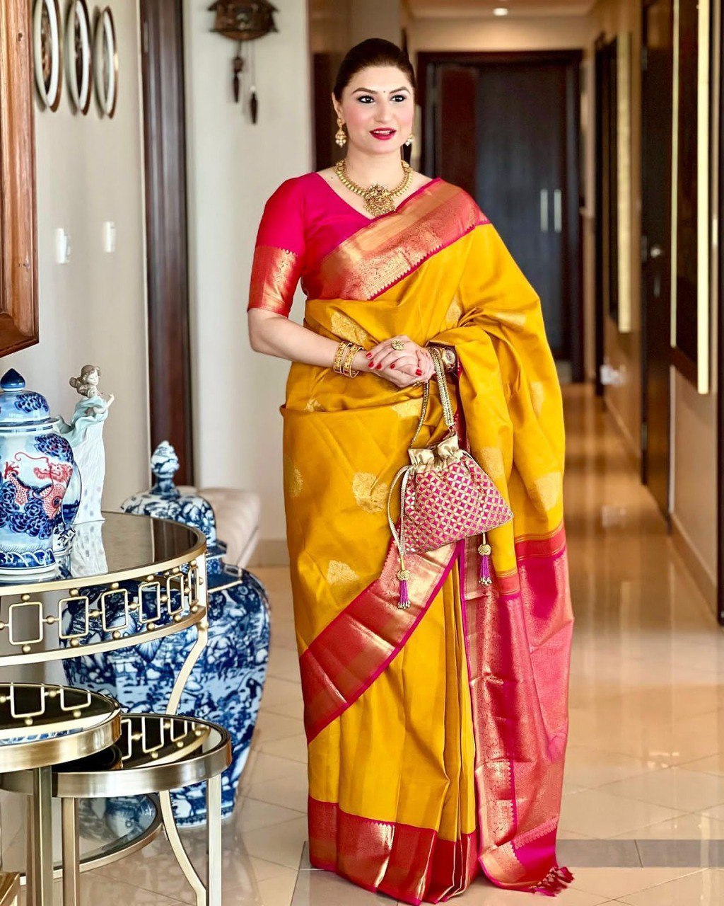 Banarasi woven yellow SILK SAREE
