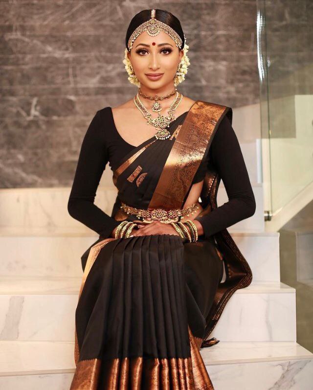 BLACK Banarasi copper zari woven SOFT LICHI SILK SAREE