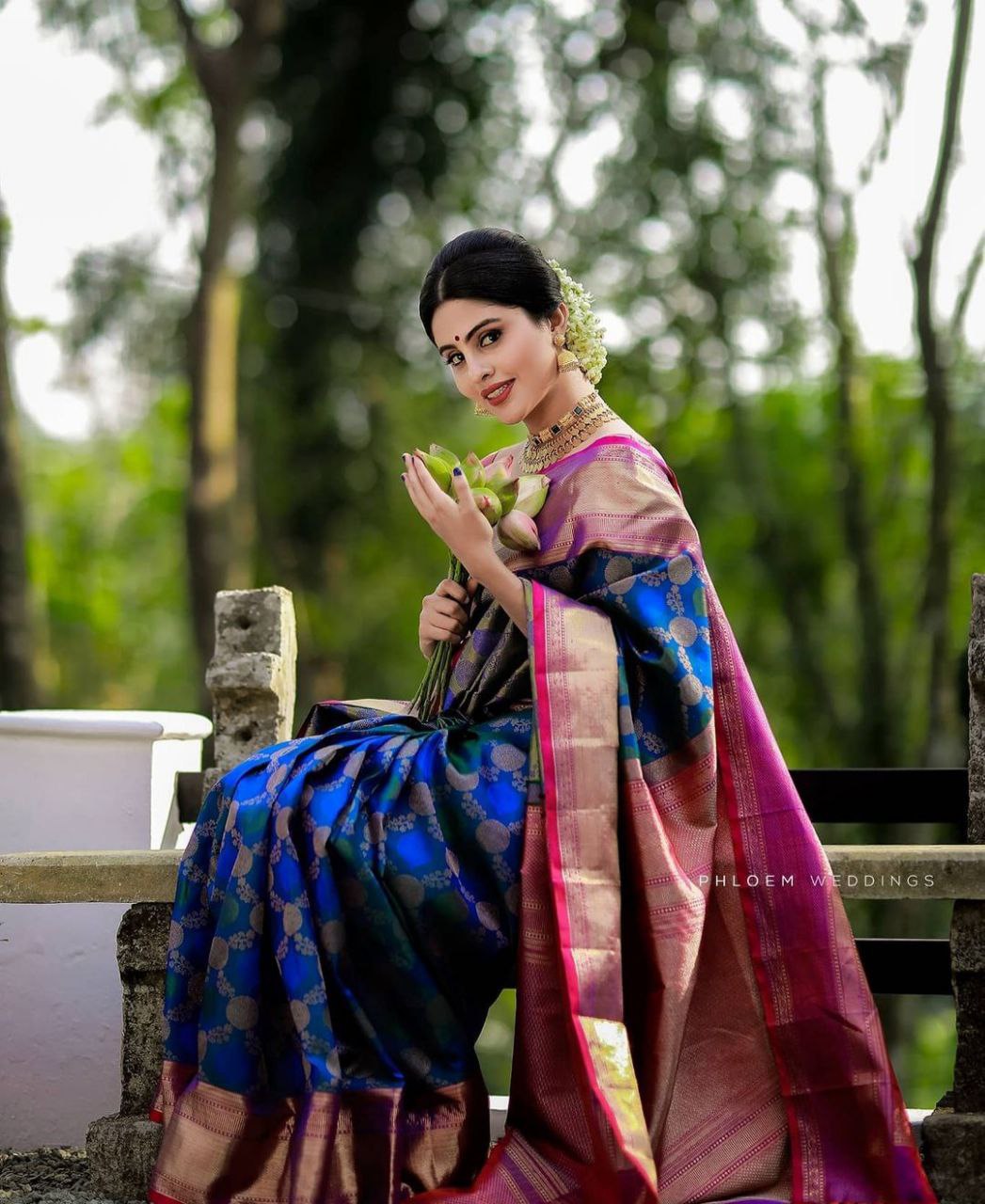 BLUE Banarasi zari woven SOFT SILK SAREE