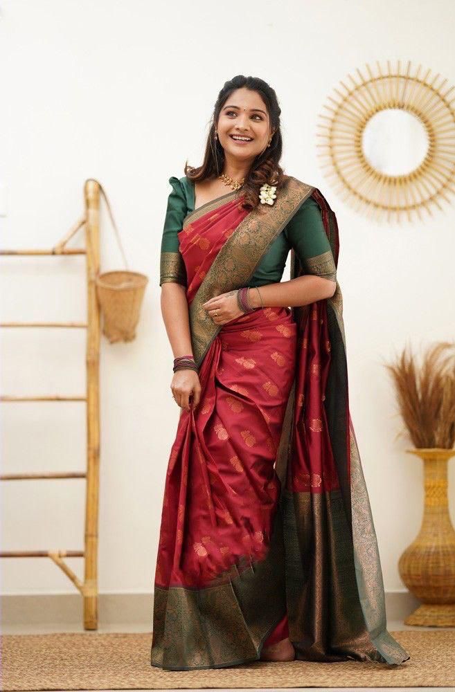 RED Banarasi zari woven Silk Saree