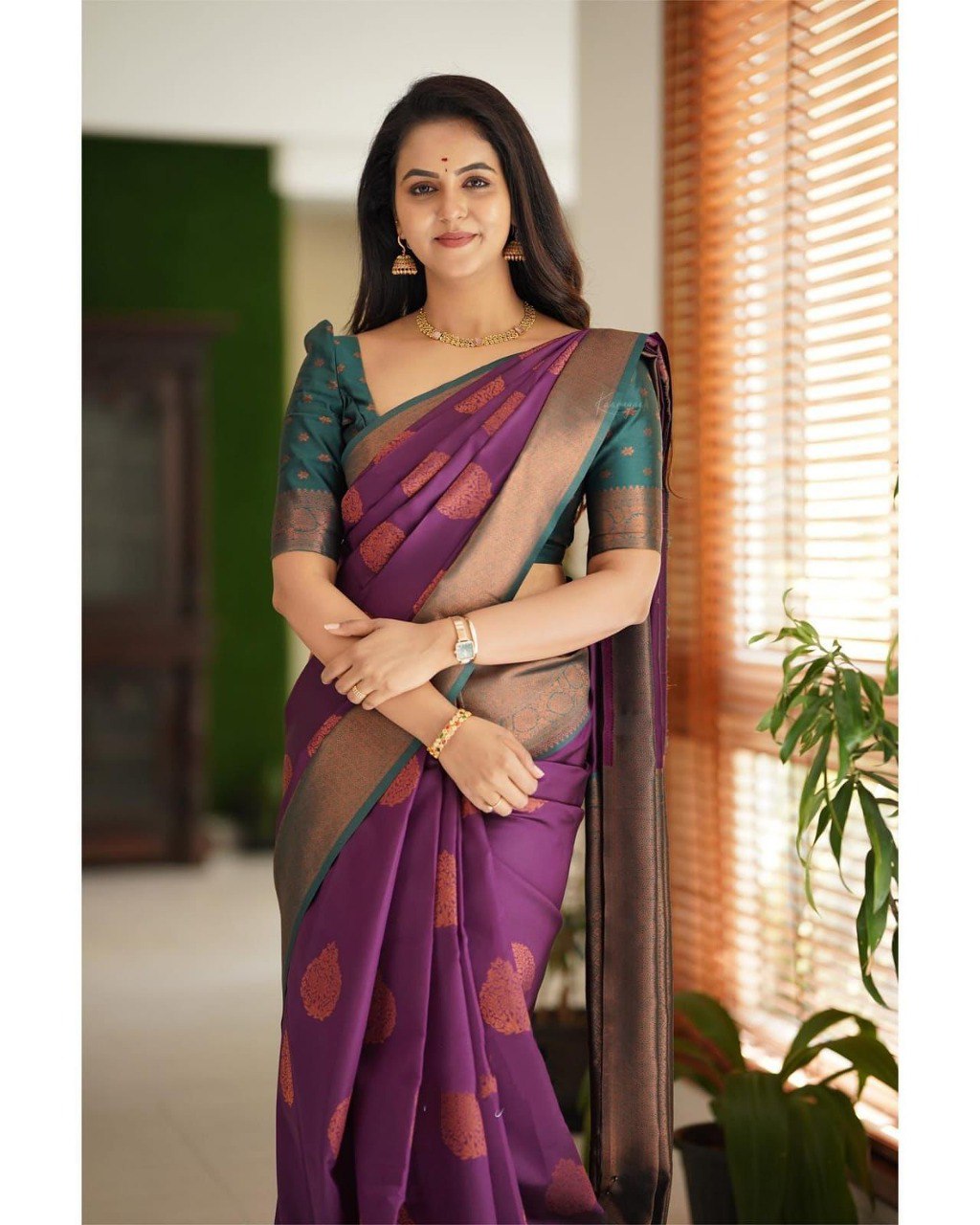 WINE Banarasi zari woven Silk Saree