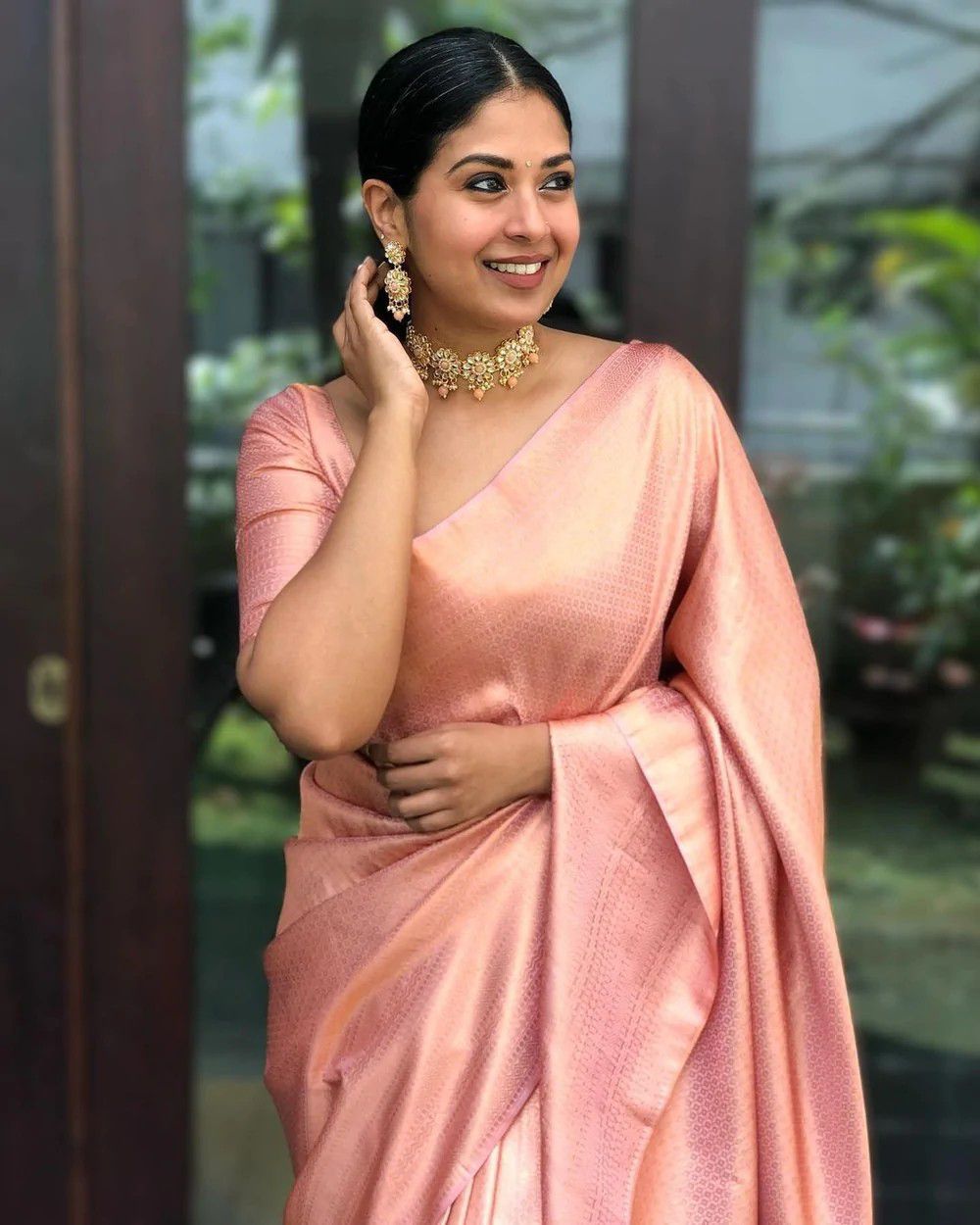 PEACH Banarasi zari woven SILK SAREE