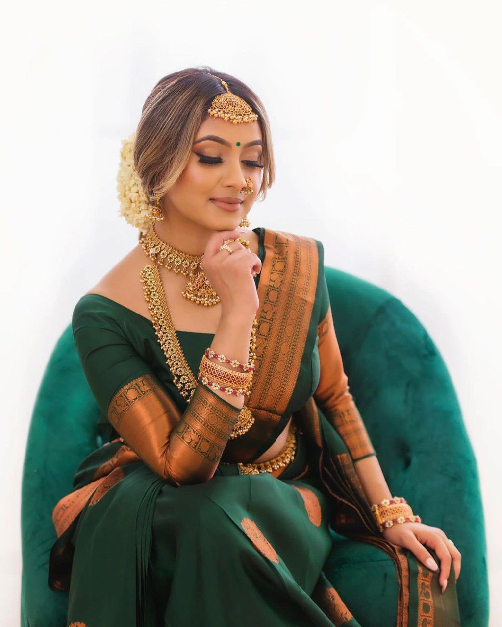 Banarasi coppar zari woven silk GREEN SAREE