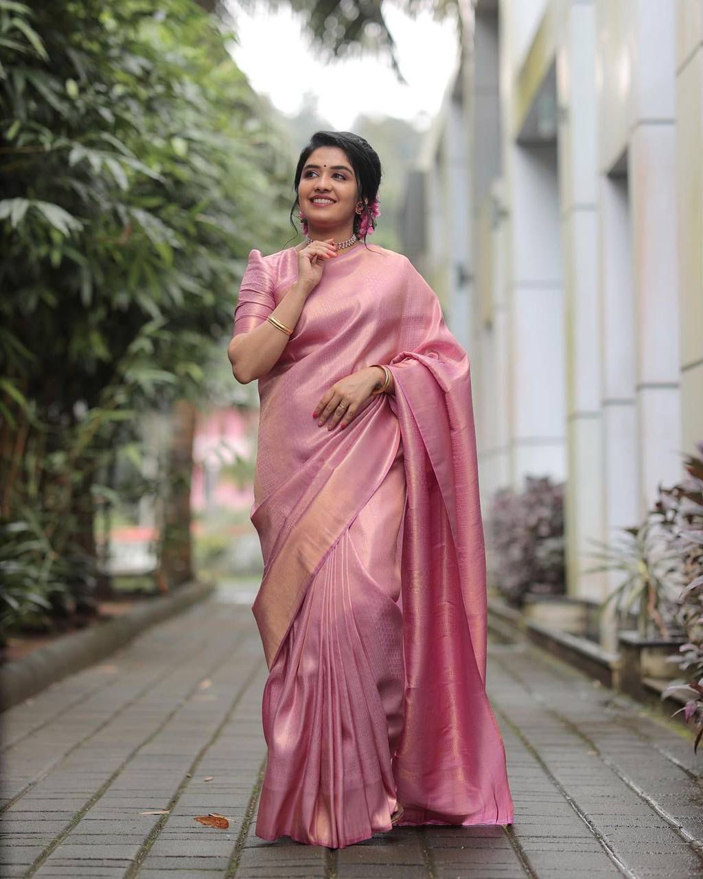 PINK Banarasi zari woven SOFT LICHI SILK SAREE
