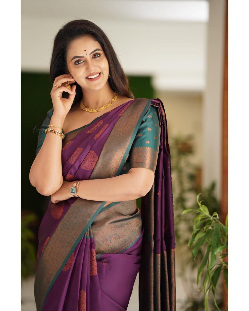 WINE Banarasi zari woven Silk Saree