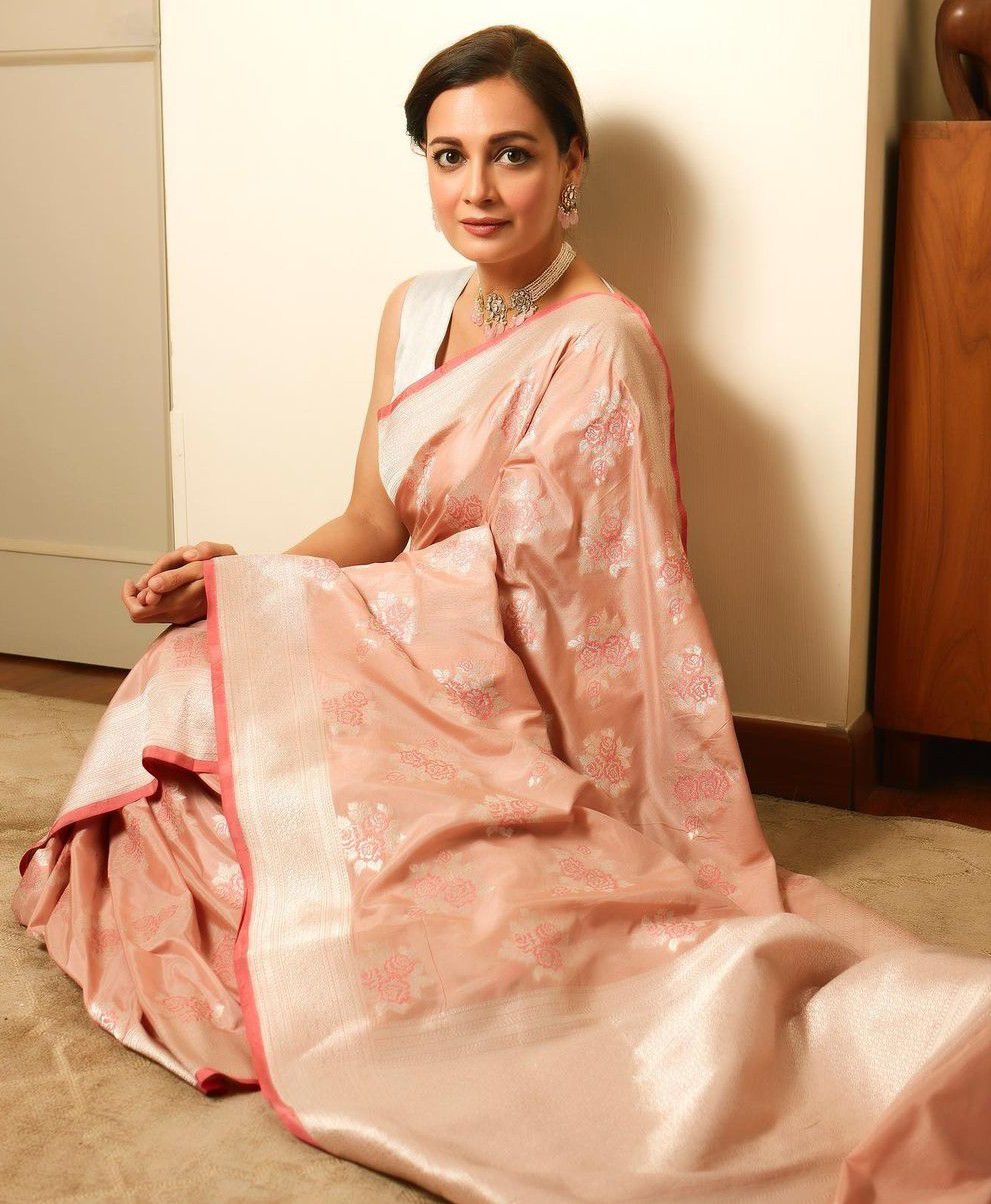 PEACH WHITE SAREE