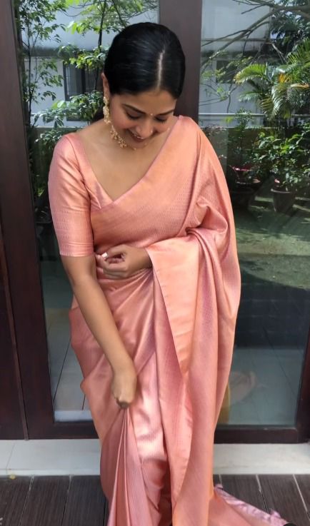 PEACH Banarasi zari woven SILK SAREE