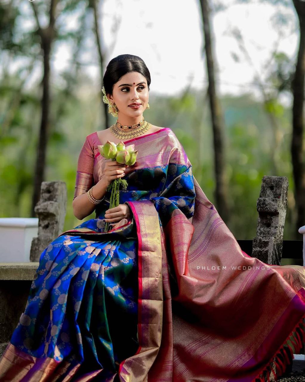 BLUE Banarasi zari woven SOFT SILK SAREE