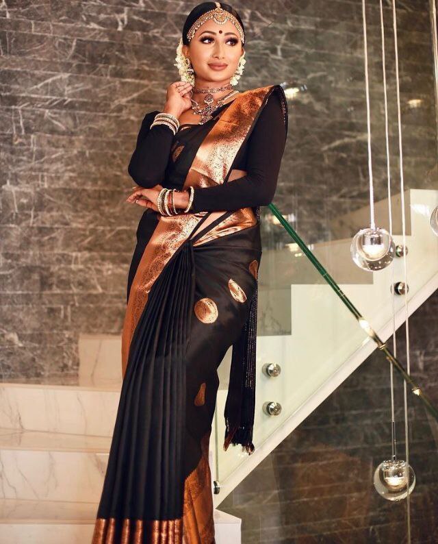 BLACK Banarasi copper zari woven SOFT LICHI SILK SAREE