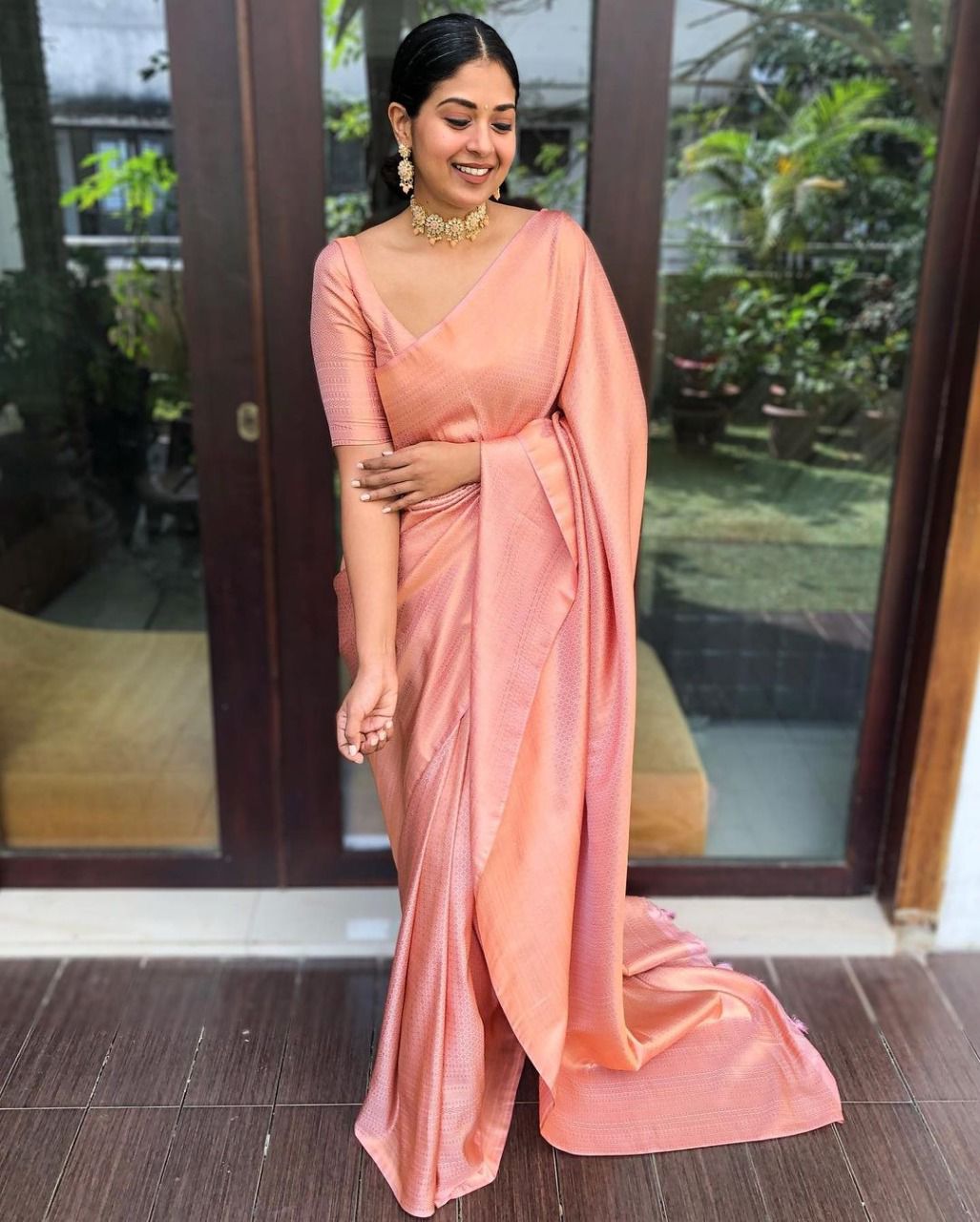 PEACH Banarasi zari woven SILK SAREE