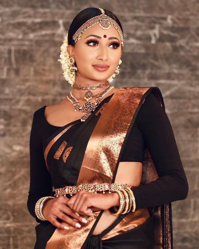 BLACK Banarasi copper zari woven SOFT LICHI SILK SAREE