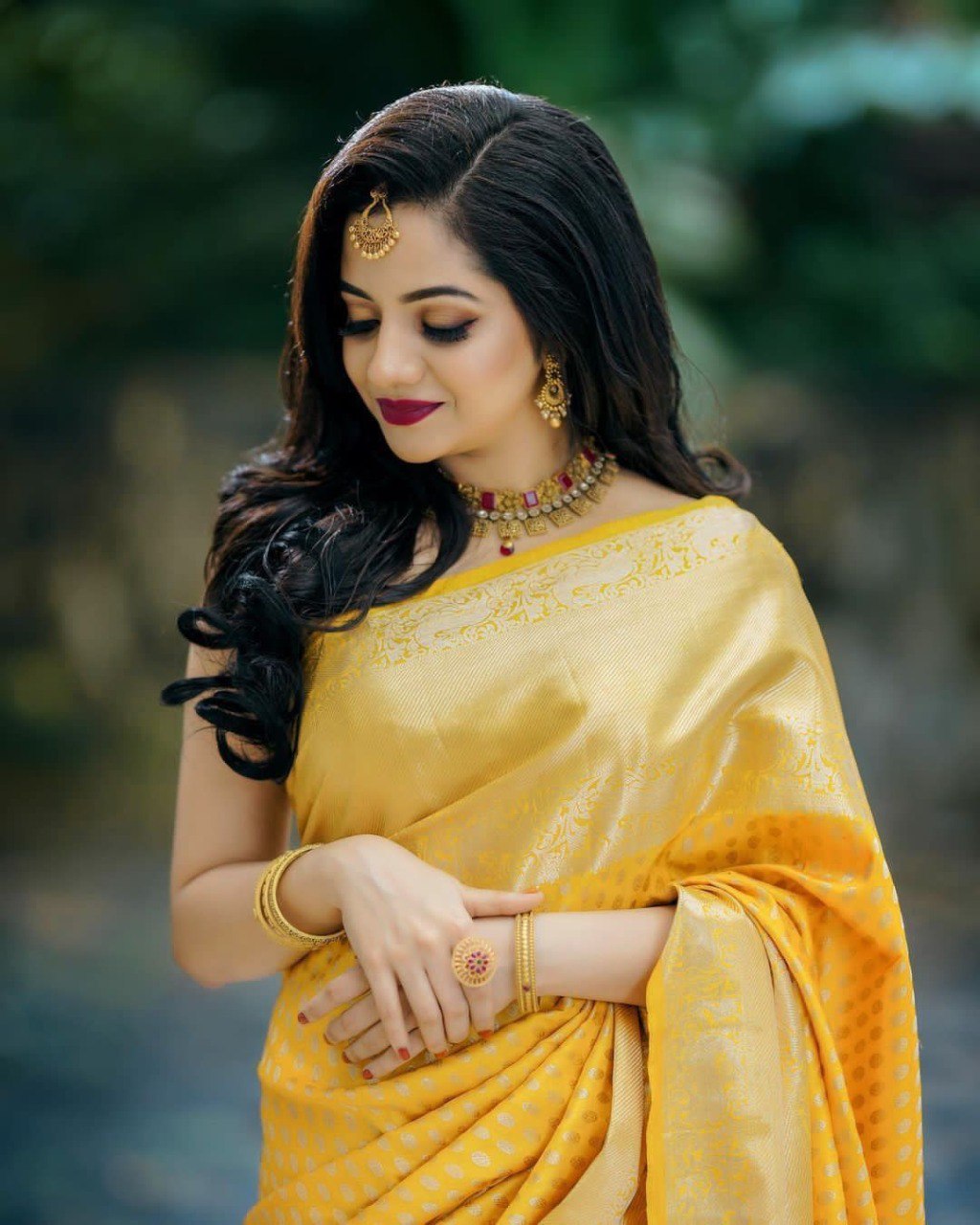 Yellow banarasi weaving silk saree