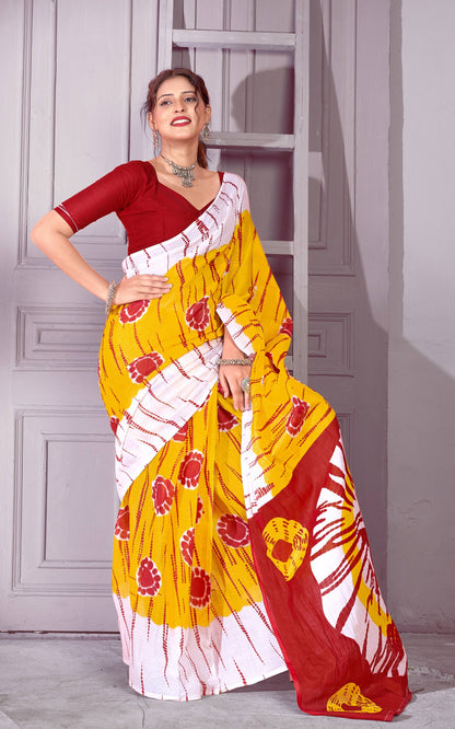 Ready To Wear Handicraft Women's Ikat Pure soft Cotton Saree With Blouse Piece