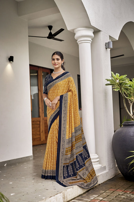 Handicraft Ladies Ikat Pure soft Cotton Sari With Blouse Piece (LKH)