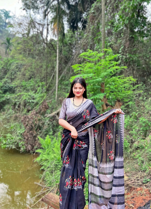 Handicraft Ladies Ikat Pure soft Cotton Sari With Blouse Piece