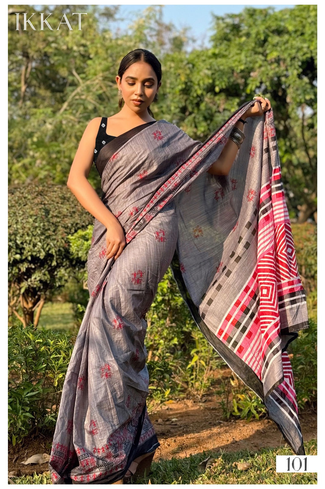 Handicraft Women's Ikat Pure soft Cotton Saree With Blouse Piece