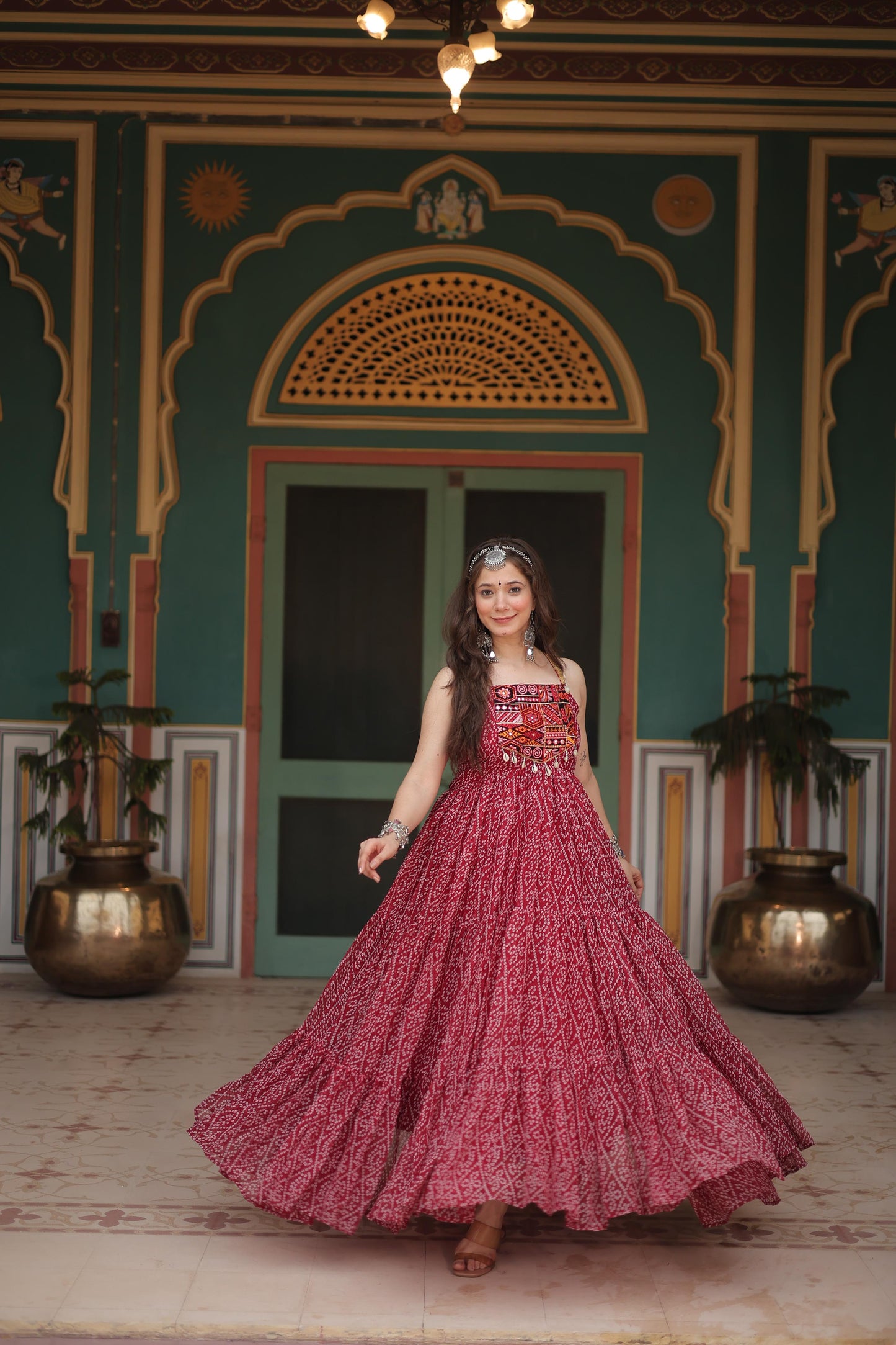 DESIGNER NAVARATRI COLLECTION GOWN WITH STYLISH FABRIC KUTCHI GAMTHI WORK