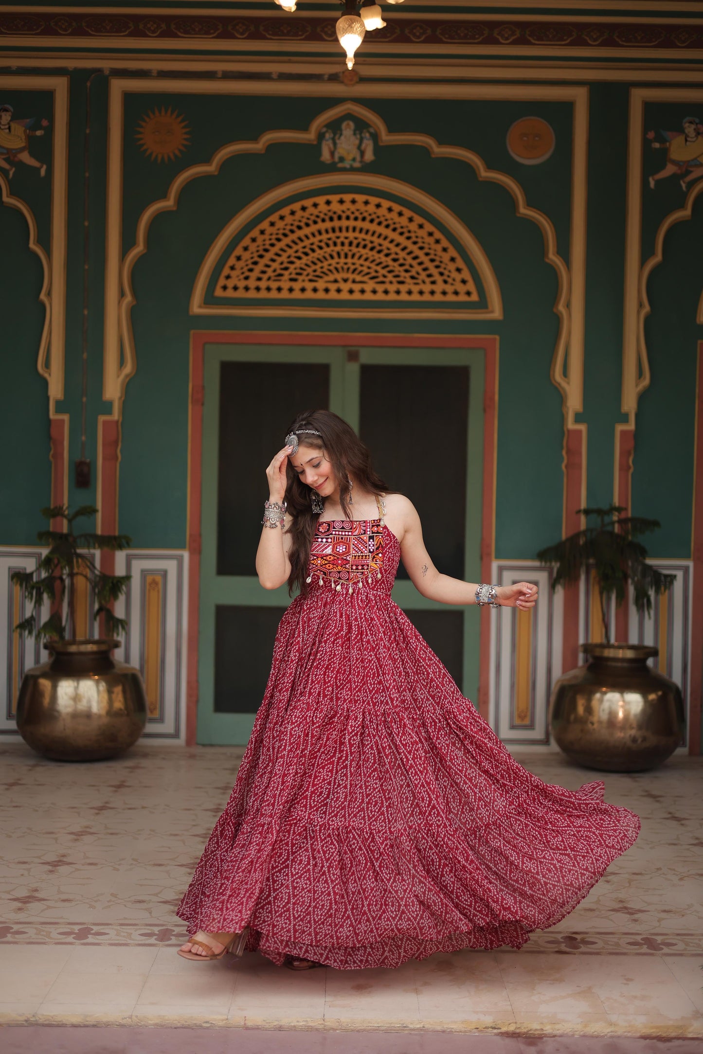 DESIGNER NAVARATRI COLLECTION GOWN WITH STYLISH FABRIC KUTCHI GAMTHI WORK